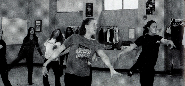 DANCING INTO THE FUTURE: Northwood dance students practice in 2003 (left); Dance Theatre sophomore Mirabelle Wang and junior Madison Chang perfect their choreography during rehearsal, preparing to bring their routine to life on stage (right).